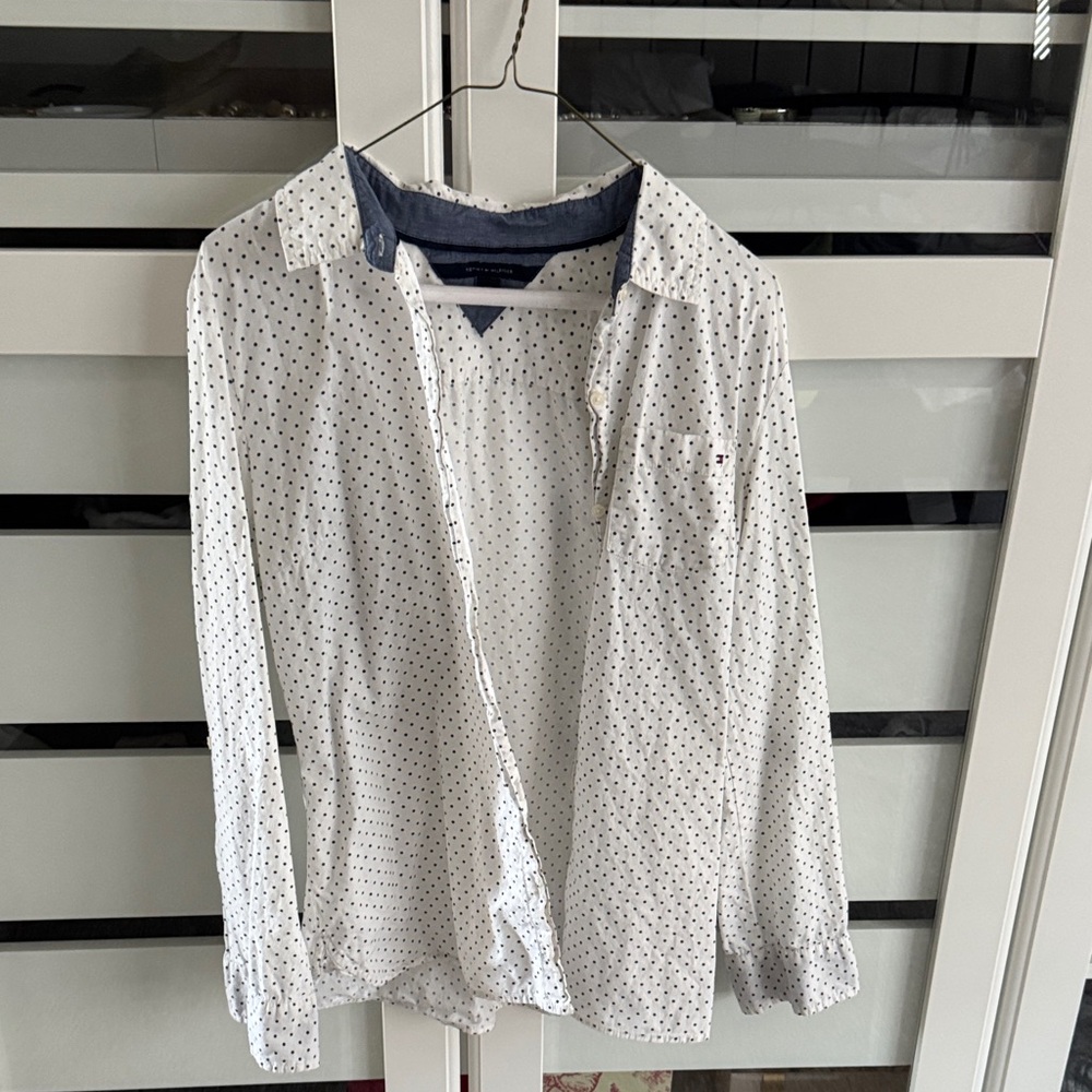 Tommy Hilfiger Blue and White Polka Dot Shirt